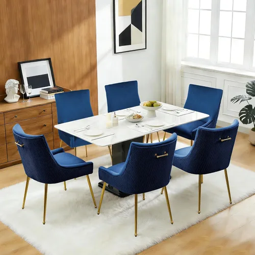 Vista 9 de adochr Juego de 2 sillas de comedor de terciopelo con patas de metal dorado 2-Azul oscuro