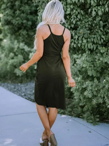 Vista 6 de NOLLSOM Vestido casual sin mangas a rayas para mujer vestido por debajo de la rodilla de verano con cuello halter fruncido entallado con lazo