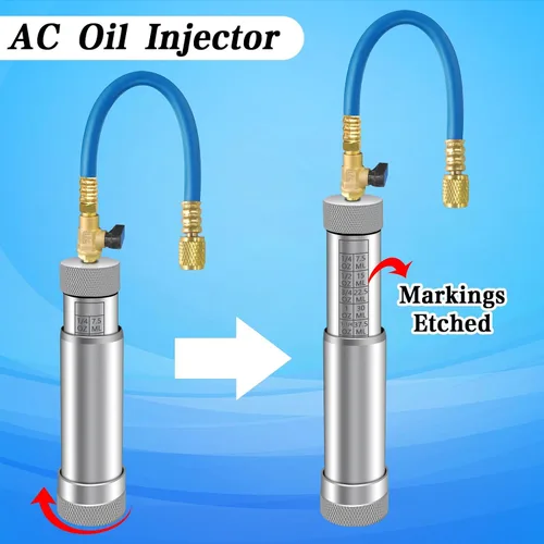 Vista 6 de Inyector de aceite de CA para R1234yf R134a R410a, Inyector de tinte de CA con válvula de cierre, Inyector de tinte 1234yf con función de prevención