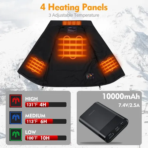Vista 3 de HEATOO Chaleco térmico para hombre chaquetas de calefacción ligeras con batería de 10000 mAh 74 V para esquí pesca en hielo caza