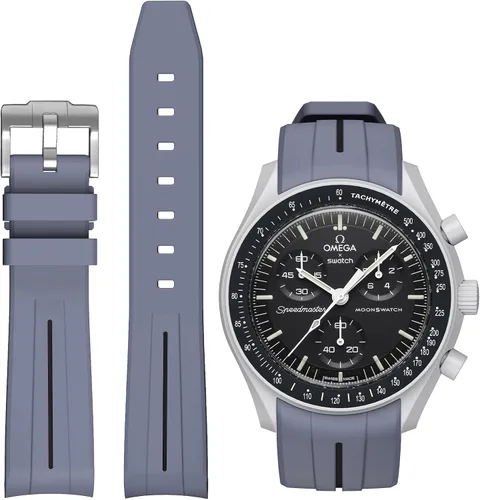 Vista 22 de Correas para reloj Moonswatch, correa de goma curvada sin huecos compatible con reloj Omega X Swatch Moonswatch Speedmaster/Rolex/SEIKO de 20mm