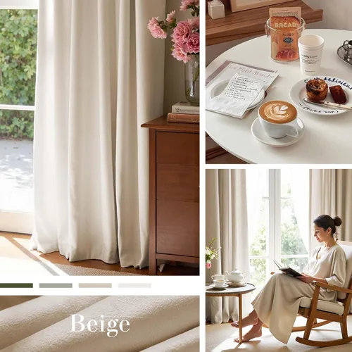 Vista 2 de Lazzzy Cortinas opacas de terciopelo beige de 84 pulgadas de largo con aislamiento térmico para oscurecer la habitación, cortinas forradas de lujo