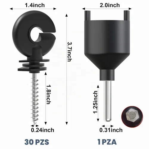 Vista 2 de NQN 30 Piezas Aisladores Negros para Cerca Eléctrica, Aislador de Rosca, Poste de Anillo para Cerca, Aislador para Poste de Madera y 1 Pieza
