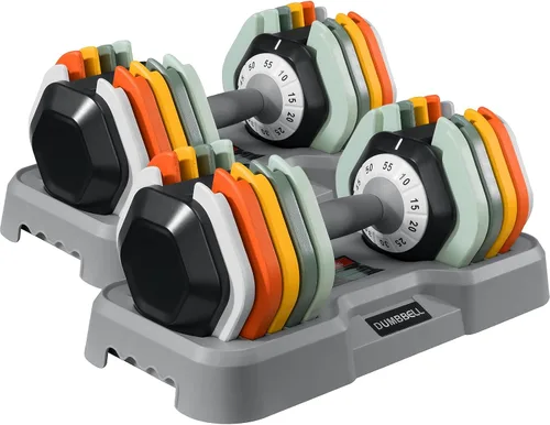 Vista 12 de AOTOB Adjustable Dumbbell Set 25/55 Lbs (Pair), Fast Weight Adjustment with Anti-Slip Turning Handle, Space-Saving for Home Gym, Strength Training