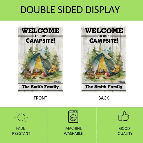 Vista 5 de Custom Welcome to Our Campsite Flag RV Camping Decor 12.5"x18" R26 Style 1