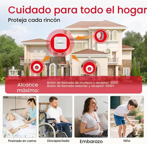 Vista 4 de CallToU Buscapersonas para cuidadores con botón de llamada inalámbrico, sistema de alerta de enfermera, más de 500 pies
