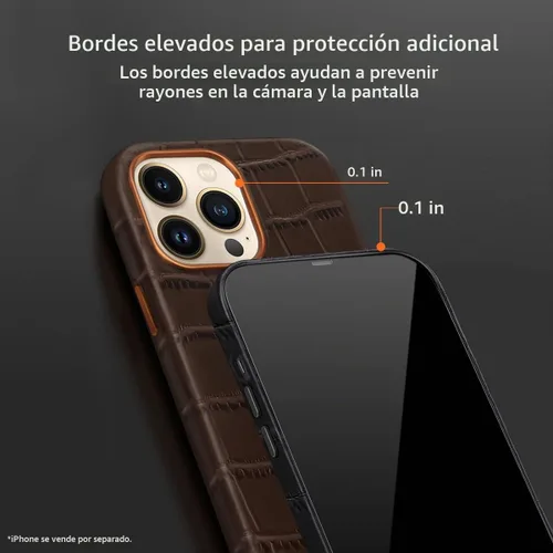 Vista 4 de Funda de piel compatible con iPhone 14 Pro, piel de vaca genuina, patrón de cocodrilo en relieve para iPhone 14 Pro, imanes integrados para carga