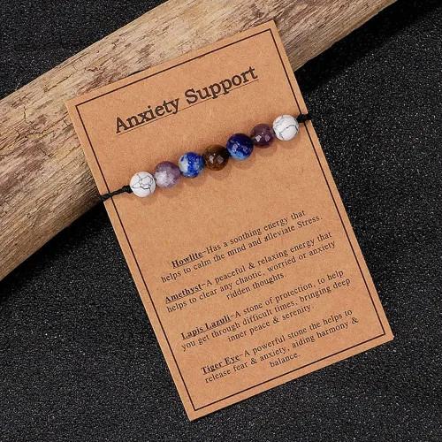 Vista 5 de Ronglry Pulsera de cristal para mujeres y hombres, piedras curativas espirituales, pulsera de gemas de amatista para aliviar la ansiedad, joyería