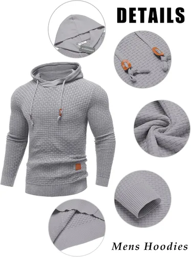 Vista 42 de COOFANDY Sudadera con capucha para hombre, casual, de manga larga, con cordón, de punto gofre, ajustada