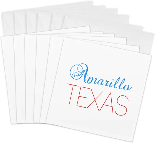 Vista 8 de 3dRose Amarillo, Texas, red, blue text. Patriotic home town design 1 Greeting Card with envelope