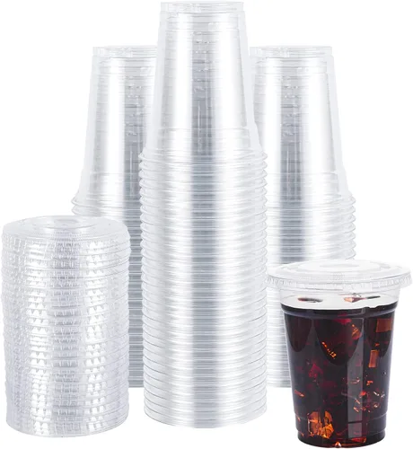 Vista 2 de Lullaby Paquete de 200 vasos de plástico desechables con tapas + 200 vasos de plástico desechables
