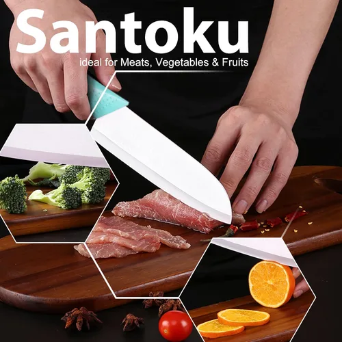 Vista 6 de Cuchillo de cerámica – Cuchillo Santoku de chef de 7 pulgadas – Cuchillo de cocina de cerámica afilado con cubierta de funda