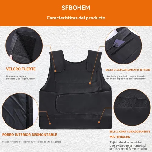 Vista 6 de Chaleco táctico de seguridad, ropa interior protectora antiapuñalamiento, tela impermeable + capa de cojín interior, para seguridad a prueba