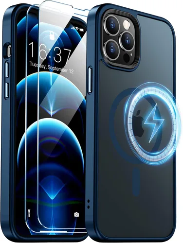 Vista 16 de Funda magnética para iPhone 12 Pro Max, [compatible con MagSafe] [2 protectores de pantalla de vidrio templado] [mate translúcido] Funda de grado