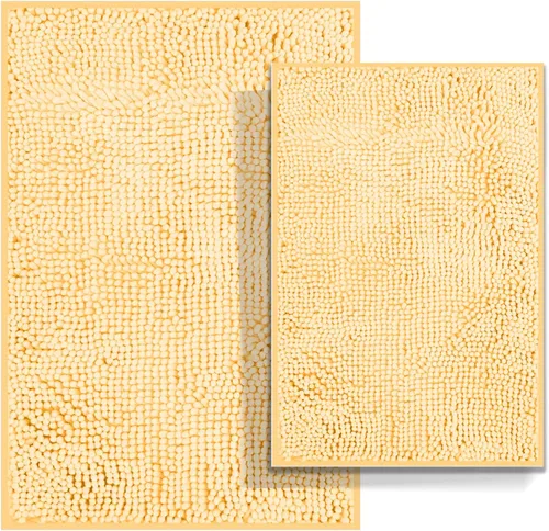 Vista 15 de Juego de 2 alfombras de baño antideslizantes para baños, juego de alfombras de felpilla gruesa y suave, alfombras de baño ultra absorbentes