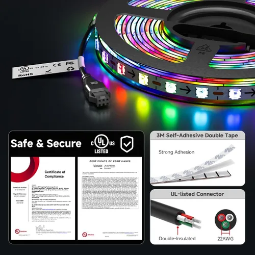 Vista 8 de BTF-LIGHTING WS2812B - Tira LED IC RGB 0.1 in, 0807SMD, DC5V, 3,2 pies, 160