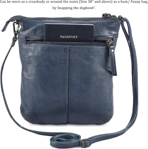 Vista 6 de COCHOA Bolso cruzado pequeño de cuero real con triple cremallera para mujer, bolso cruzado vintage de primera calidad