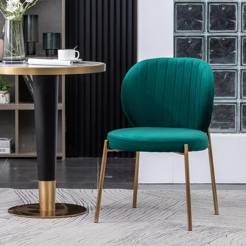 Vista 16 de Amoa - Juego de 2 patas de metal dorado contemporáneas con sillas de comedor tapizadas de terciopelo, color azul