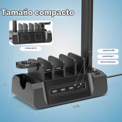 Vista 8 de Estación de carga KDD con 6 cables de carga - Estación de carga rápida 6 en 1 para celular con soporte para auriculares y soporte para reloj - 2