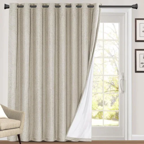 Vista 76 de Cortinas con textura de lino 100% opacas de 64 pulgadas de largo, juego de 2 paneles de cortinas de lino opacas con forro aislante térmico que Arena