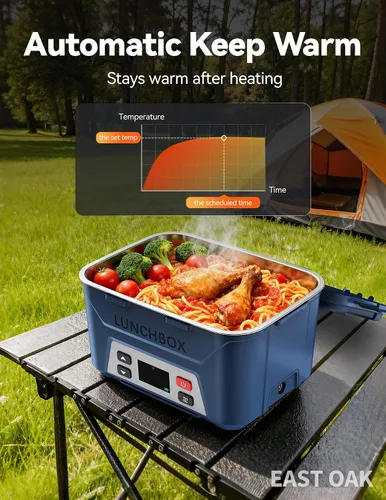 Vista 5 de EAST OAK Caja de almuerzo eléctrica inalámbrica para adultos, caja de almuerzo autocalentable recargable de 5.5 tazas - Calentamiento automático