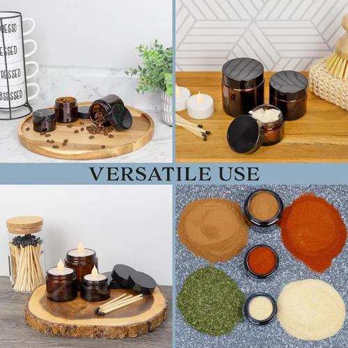 Vista 3 de Cornucopia Brands Tarros de vidrio ámbar de 8 onzas / 9 onzas (paquete de 6) tarros de cosméticos de lados rectos, ideales para mantequilla