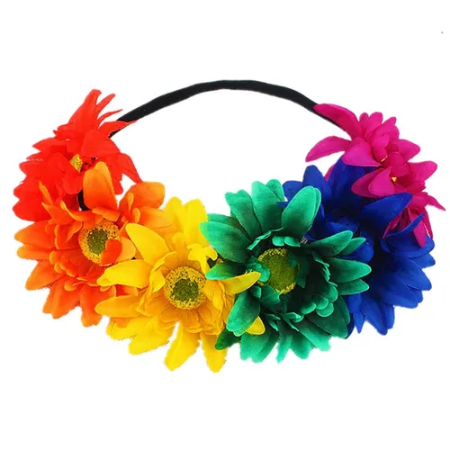 Vista 5 de DDazzling Corona de girasol Corona Boho Diadema Girasol Flor Accesorio para el Cabello (Arcoiris)