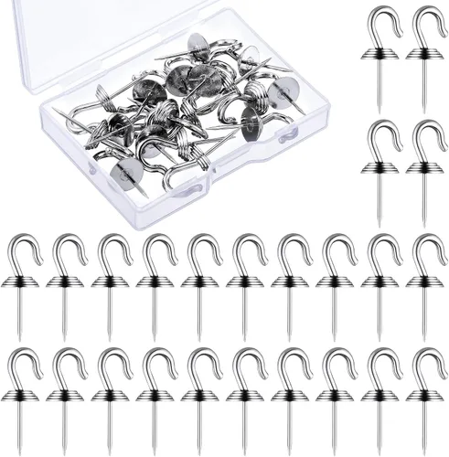 Vista 10 de Hotop 30 piezas de ganchos de pared con tachuelas de pulgar de hierro, ganchos de metal, tachuelas decorativas para cuadros, para 9 kg, para el Negro