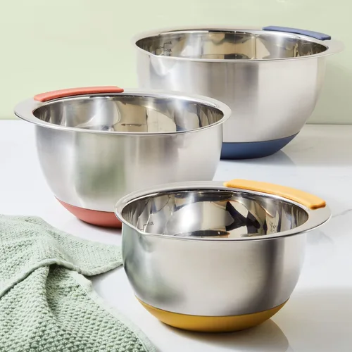 Vista 8 de Ayesha Curry Kitchenware Pantryware - Cuencos para mezclar de acero inoxidable, juego de 3 piezas, color plateado con asas