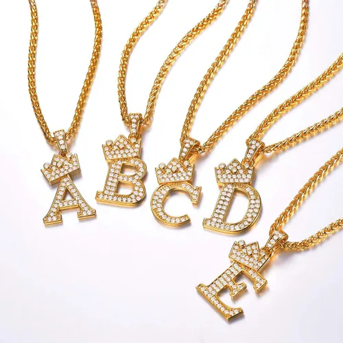 Vista 5 de U7 Collar con inicial de la A a la Z, dije de letra helada con cadena de 22 a 24 pulgadas, para hombres y mujeres, con nombre del alfabeto de hip