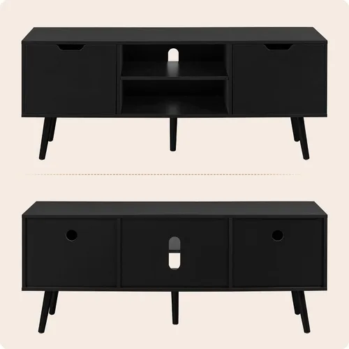Vista 6 de ALINE FURNITURE - Soporte de TV negro para televisores de 50, 55, 60+ pulgadas - Consola multimedia con 2 gabinetes y estantes abiertos, patas