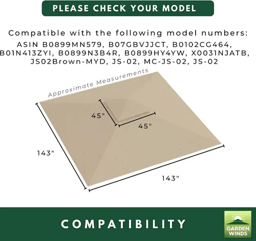 Vista 5 de Garden Winds Cubierta superior de repuesto de ajuste personalizado compatible con ABCCANOPY Y, MasterCanopy y Cooshade 13 x 13 pulgadas, tela