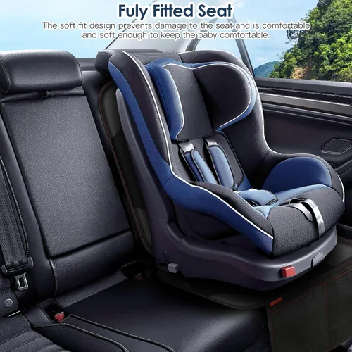 Vista 8 de Sinvitron Protector de Asiento de Coche para Asiento de Niños - Alfombrilla de Cuero Impermeable y Antideslizante con 2 Bolsillos de Malla, Funda