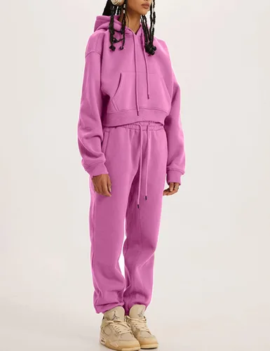 Vista 39 de Kissonic Conjunto deportivo de forro polar para mujer, 2 piezas, sudadera con capucha y pantalones deportivos