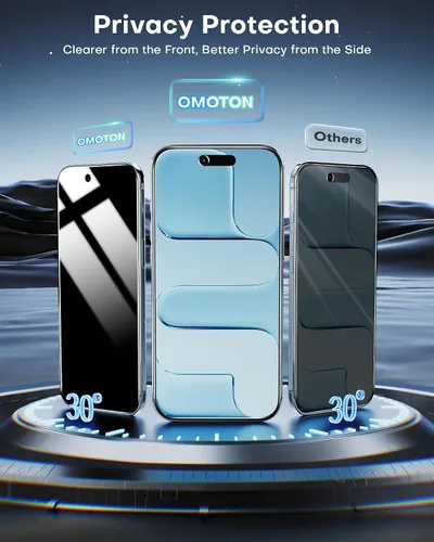Vista 4 de OMOTON Protector de pantalla de privacidad para iPhone Air [Aplicación sin fallos], vidrio templado para iPhone 17 Air con dureza 9H+ y grado
