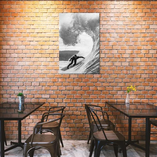 Vista 3 de Póster retro de surf fresco, arte de pared en blanco y negro, pósteres estéticos de habitación, arte de pared vintage del océano, pintura en lienzo