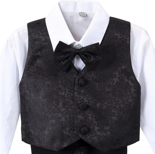 Vista 6 de Dressy Daisy Traje de esmoquin con cola para bebés y niños, talla 12-24 meses y 2T a 4T, color negro, blanco marfil