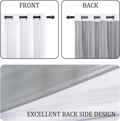 Vista 6 de DWCN Cortinas opacas 100% blancas de 84 pulgadas de largo para dormitorio con forro negro, doble capa con aislamiento térmico, paneles de cortina