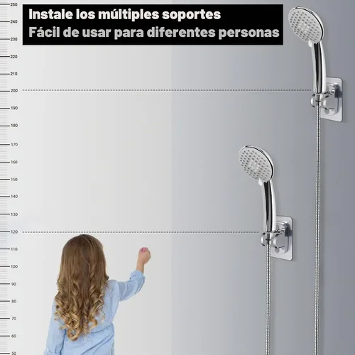 Vista 6 de NearMoon Soporte para cabezal de ducha autoadhesivo, soporte de ducha de mano ajustable, sin perforación, soporte de pared impermeable