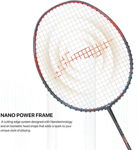 Vista 6 de Li-Ning Wind Lite 800 II - Raqueta de bádminton de grafito de carbono con cubierta completa para raqueta (gris oscuro/rojo)