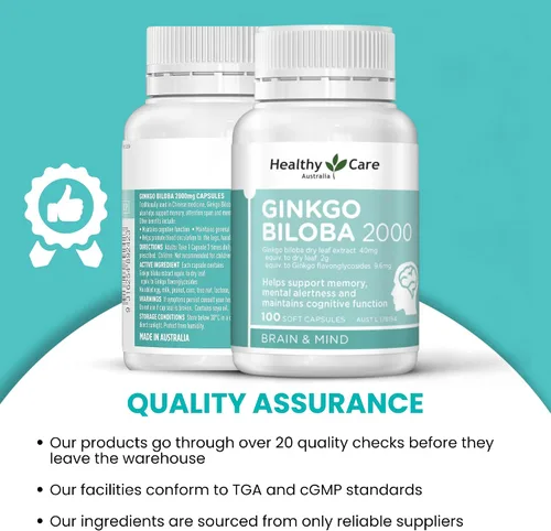 Vista 6 de Healthy Care Ginkgo Biloba 2000 mg 100 cápsulas hechas en Australia