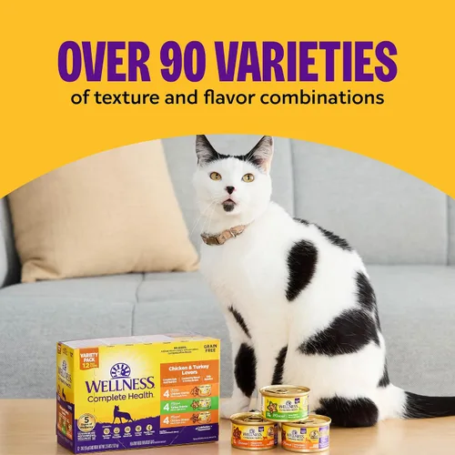 Vista 7 de Wellness Complete Health - Paquete variado de paté de comida húmeda enlatada para gatos adultos, natural, rica en proteínas, sin granos, favoritos