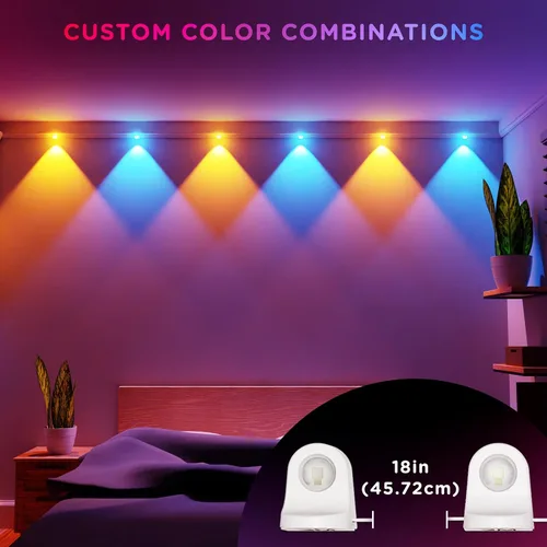Vista 4 de Enbrighten Spectrum Luces de Cadena de Acento de Pared para Interiores con Control Remoto, Luces de Aplique LED que Cambian de Color USB, 2.4m con 6