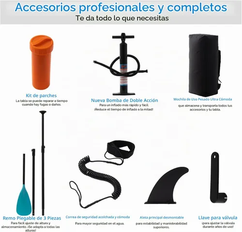 Vista 4 de Tabla de remo inflable con accesorios de SUP de primera calidad – Mochila, paleta ajustable, cubierta antideslizante, bomba de mano, correa, aletas
