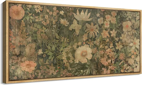 Vista 91 de SIGNFORD Lienzo enmarcado extragrande para pared, diseño de flores silvestres, paisaje, campo escénico con flores florecientes, ilustraciones