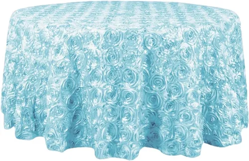 Vista 5 de Mantel redondo con rosetas elevadas de satén blanco de 120 pulgadas, para bodas, fiestas, comedor