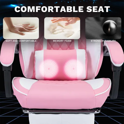 Vista 6 de Silla de escritorio para juegos para adultos, silla ergonómica para juegos Rosa + blanco