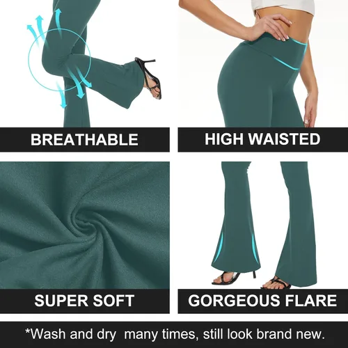 Vista 151 de TNNZEET Leggings acampanados negros para mujer, pantalones de yoga cruzados con bolsillos, corte de bota, leggings acampanados