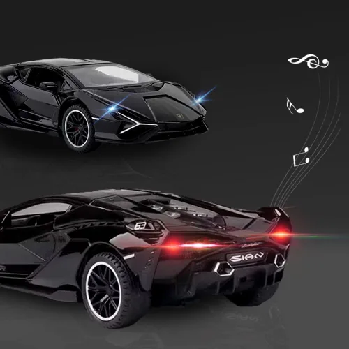 Vista 2 de Coche de Juguete Lambo Sian FKP3 Modelo de Coche Fundido con Luces y Sonido, Coche de Juguete con tracción trasera para niños de 3, 4, 5, 6 + años