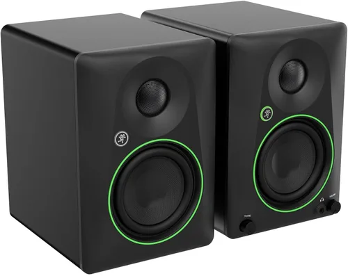 Vista 2 de Audiosavings Bundle: Par de monitores de estudio alimentados Mackie CR4.5BT con control de tono/paquete Bluetooth con micrófono condensador